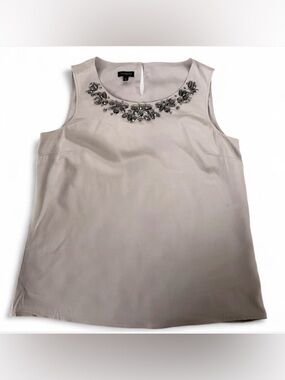 Talbots Embellished Neckline Blouse 100% Silk in Light Gray Size 6